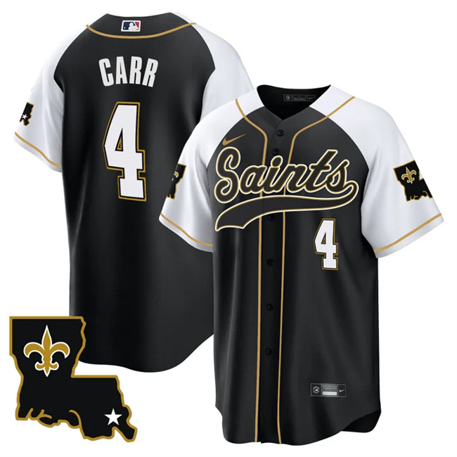 Men's New Orleans Saints #4 Derek Carr Black/White 1987 Legacy Cool Base Stitched Baseball Jersey Men's New Orleans Saints #4 Derek Carr Black/White 1987 Legacy Cool Base Stitched Baseball Jersey